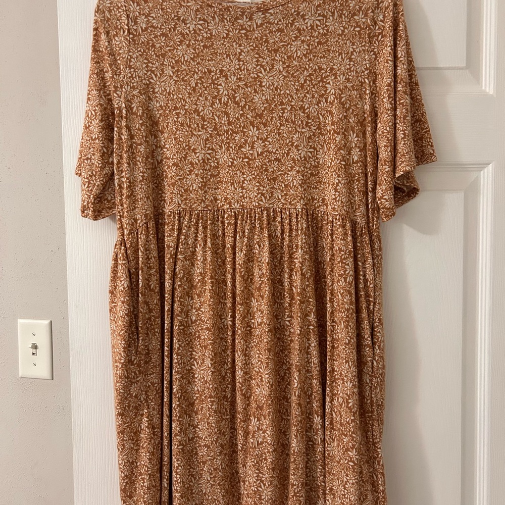 Brixton Marigold Floral Print Dress — Rust and White